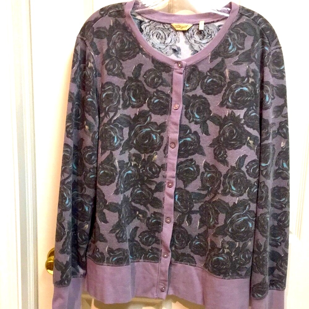 “True Grit” Plum Rose Print Cotton Cardigan - Picture 3 of 8